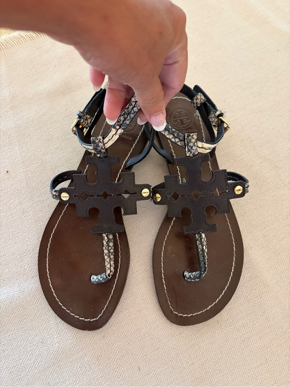 Tory Burch Brown and Snakeskin Leather Sandals Women’s Size 7